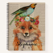 Carnet Watercolor Fox Floral Collage Nom personnalisé (Devant)