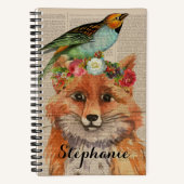 Carnet Watercolor Fox Floral Collage Nom personnalisé (Recto)