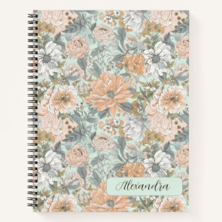 Carnet Watercolor Light Peach Floral on Mint 