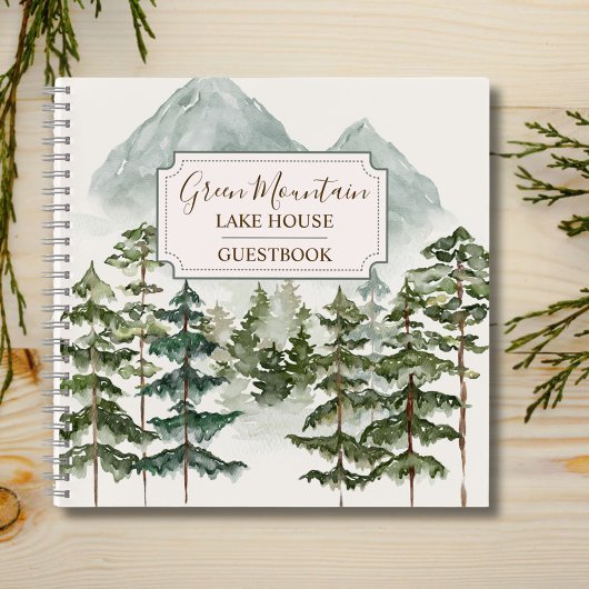 Carnet Watercolor Mountain Cabine Lake House GuestBook