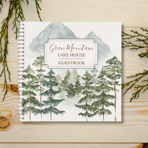 Carnet Watercolor Mountain Cabine Lake House GuestBook