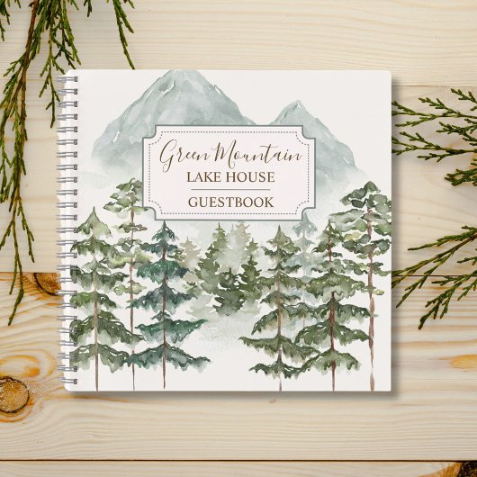 Carnet Watercolor Mountain Cabine Lake House GuestBook