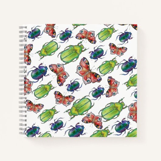 Carnet Watercolor pattern of beetles and butterflies (Devant)