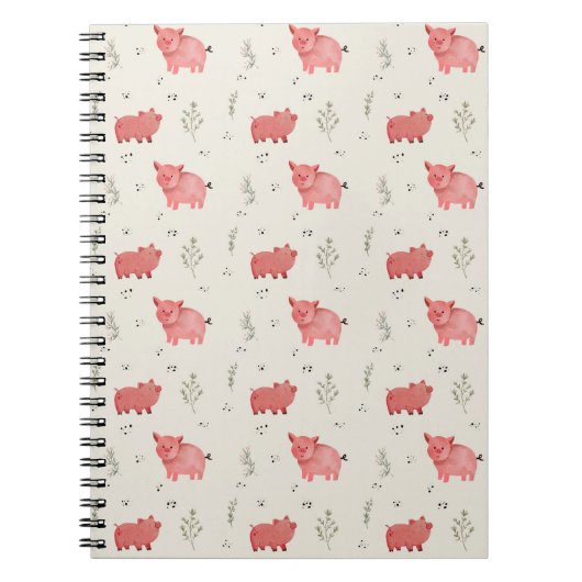 Carnet Watercolor Pigs And Flowers Seamless Pattern (Devant)