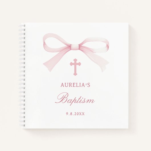 Carnet Watercolor Pink Bow Baptism Guest Book (Devant)