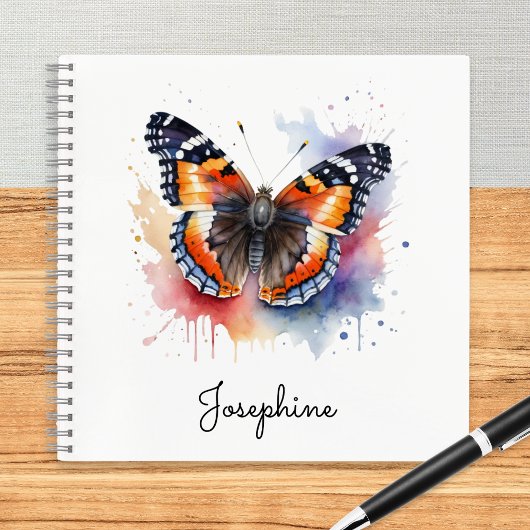 Carnet Watercolor Red Admiral Butterfly Personalized