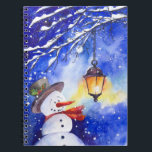 Carnet Watercolor snowman Merry Christmas<br><div class="desc">Watercolor snowman Merry Christmas New year night winter lamp snow</div>