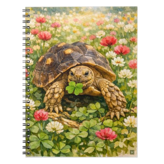 Carnet Watercolor Sulcata Tortoise with lucky clover (Devant)