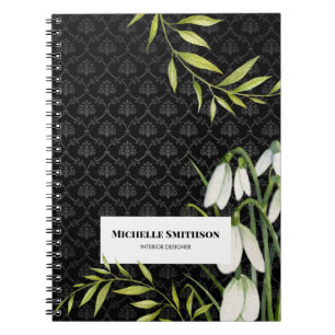 Carnet Watercolor White Snowdrops et Laurel Damask