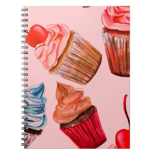 Carnet Watercolour cupcakes seamless background pattern,