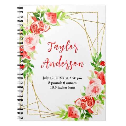 Carnet Watermelon and Pomegranate Baby Birth Stats (Devant)