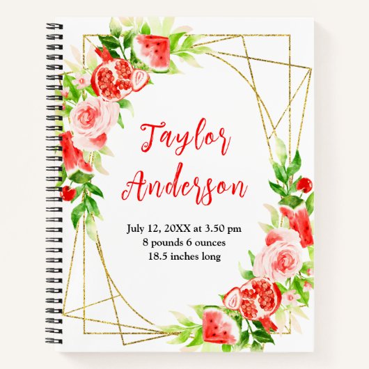 Carnet Watermelon and Pomegranate Baby Birth Stats (Devant)