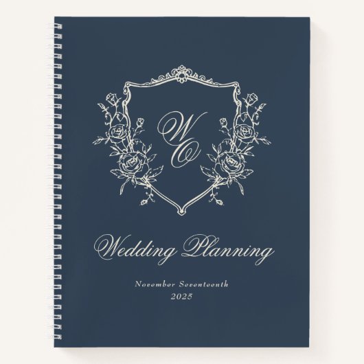Carnet Wedding planner bleu marine de Monogram Crest (Devant)