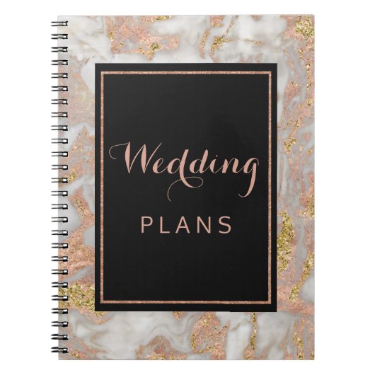Carnet Wedding planner en marbre doré moderne Faux Rose (Devant)