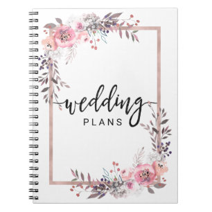 Carnet Wedding planner floral à cadre bleu et Rose or