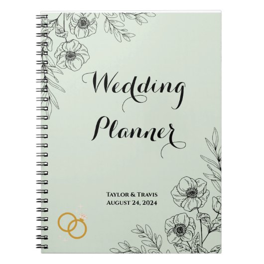CARNET WEDDING PLANNER FLORAL VERT CLAIR (Devant)