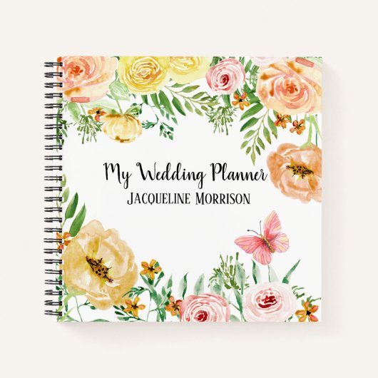 Carnet Wedding planner Moderne Aquarelle Florale Roses (Devant)