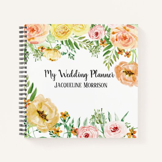 Carnet Wedding planner Moderne Aquarelle Florale Roses (Devant)