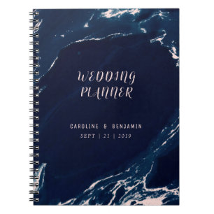 Carnet Wedding planner nautique moderne en marbre bleu ma