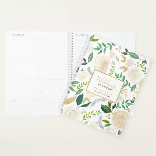 Carnet Wedding planner or blanc chic (Devant avec enveloppe)