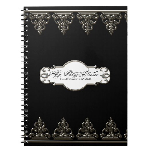 Carnet Wedding planner Personnalisé Baroque Swirl Argent (Devant)