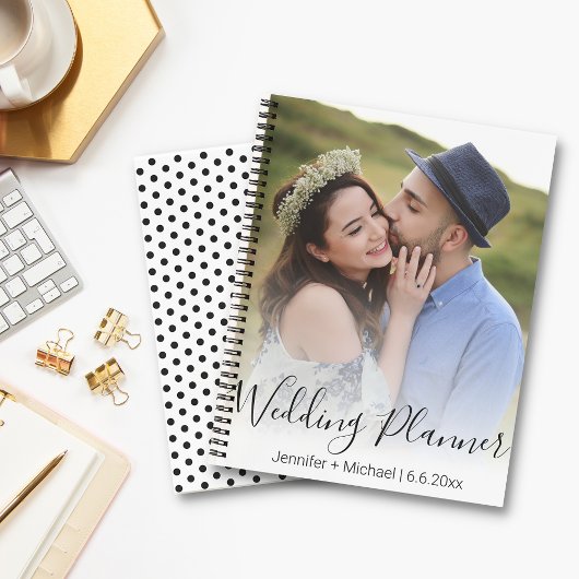 Carnet wedding planner photo d'écriture moderne