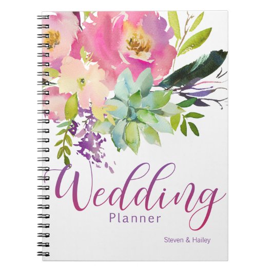 Carnet Wedding planner Succulent de fleurs d'aquarelle (Devant)