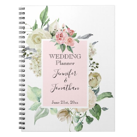 Carnet Wedding planner traditionnel rose et rose blanche (Devant)