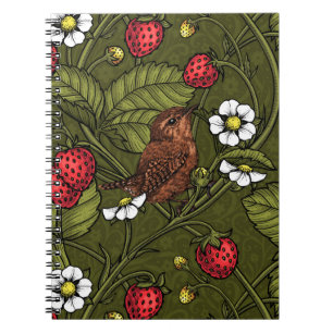 Carnet Wens et fraises sur vert foncé