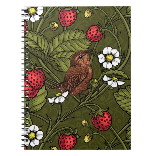 Carnet Wens et fraises sur vert foncé (Devant)