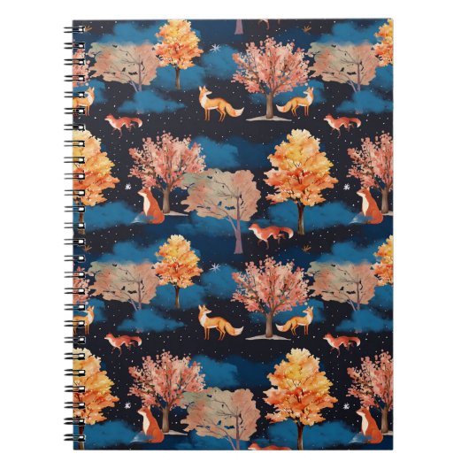 Carnet Whimsical Autumn Fox Night Forest Seamless Pattern (Devant)