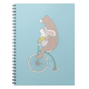 Carnet Whimsical Bunny and Bear Riding a Bike