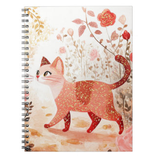 Carnet Whimsical. Cat in a rose garden.