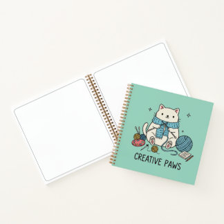 Carnet Whimsical Cat Knitting Art Sketchbook Soft Blue
