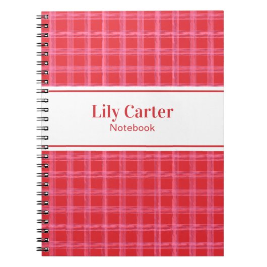 Carnet Whimsical Hand Drawn Cherry Red and Pink Plaid (Devant)