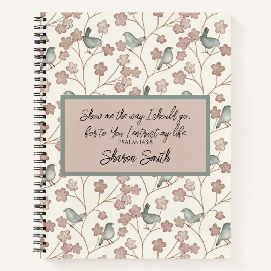 Carnet Whimsical Pastel Rose & Sage Green Floral Bird (Devant)