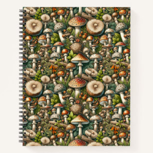 Carnet Whispering Woods : Motif de champignons sans soudu