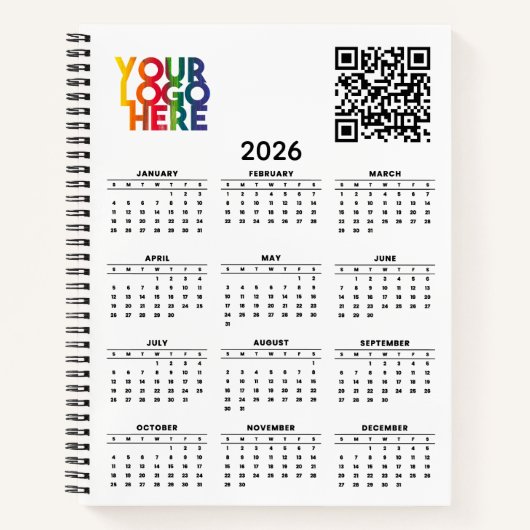 Carnet White 2026 Calendrier Business Logo Code QR (Devant)
