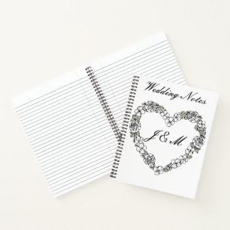 Carnet White and Black Floral Heart Wedding Notebook 