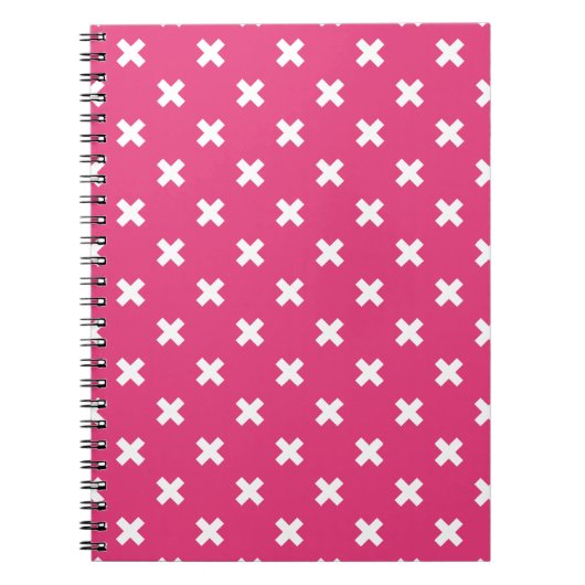 Carnet White cross stitches on fuchsia (Devant)