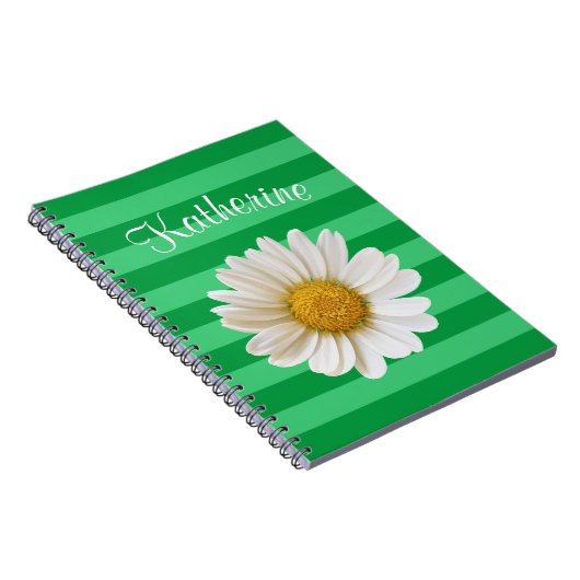 Carnet White Daisy Green Stried Nom personnalisé (Côté Droit)