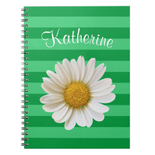 Carnet White Daisy Green Stried Nom personnalisé