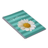Carnet White Daisy Turquoise strié Nom personnalisé (Côté Droit)