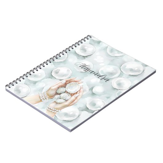 Carnet White Ocean Seafoam Blue Shells Pearls (Côté gauche)