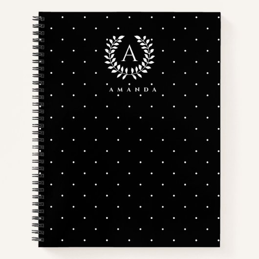 Carnet White On Black Laurel Monogram Polka Dot Pattern (Devant)