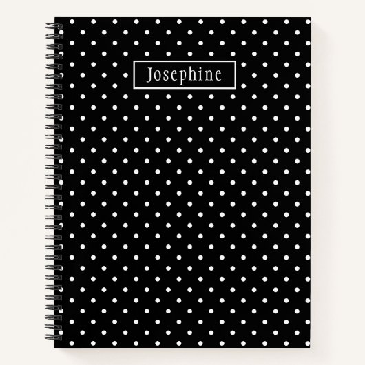 Carnet White On Black Polka Dots Pattern With Custom Name (Devant)