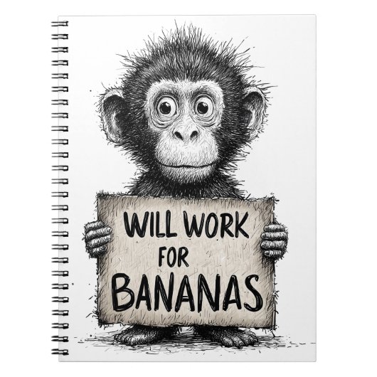 Carnet Will Work for Bananas - Humorous Monkey Sketch (Devant)