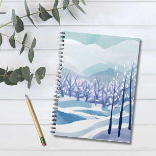 Carnet Winter Wonderland Snowy Blue Watercolor Peinture