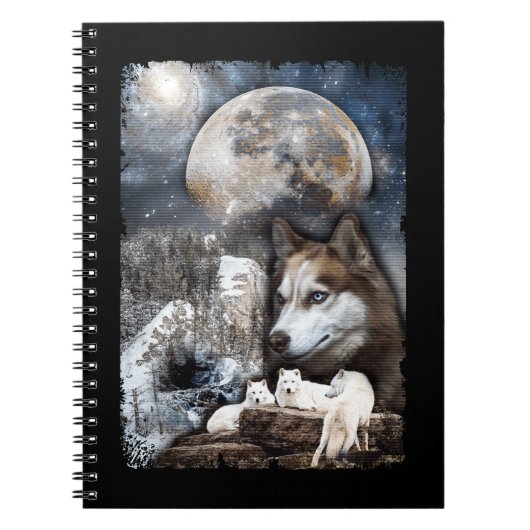 Carnet Wolf Family Moon Winter Mountain Wolfs (Devant)