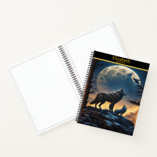 Carnet Wolf hurle sur la lune dans un paysage nocturne